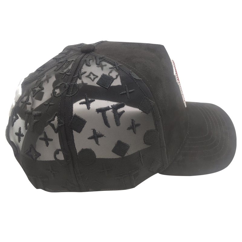 Wholesale High Quality Embroidery Logo Suede Brim Black Baseball Cap 5 Panel Dandy Hats Satin Lining Baseball Hats