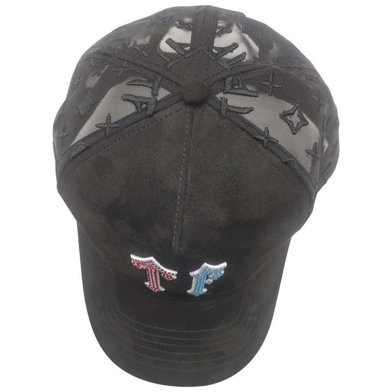 Wholesale High Quality Embroidery Logo Suede Brim Black Baseball Cap 5 Panel Dandy Hats Satin Lining Baseball Hats