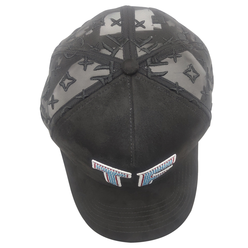 Wholesale High Quality Embroidery Logo Suede Brim Black Baseball Cap 5 Panel Dandy Hats Satin Lining Baseball Hats