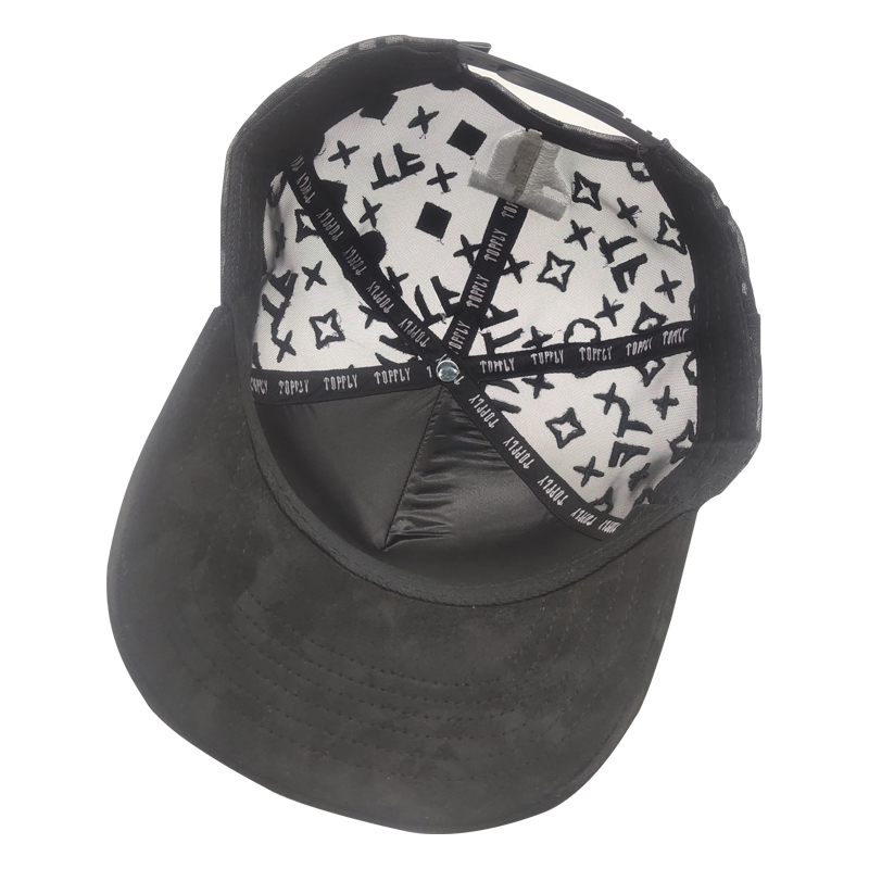Wholesale High Quality Embroidery Logo Suede Brim Black Baseball Cap 5 Panel Dandy Hats Satin Lining Baseball Hats
