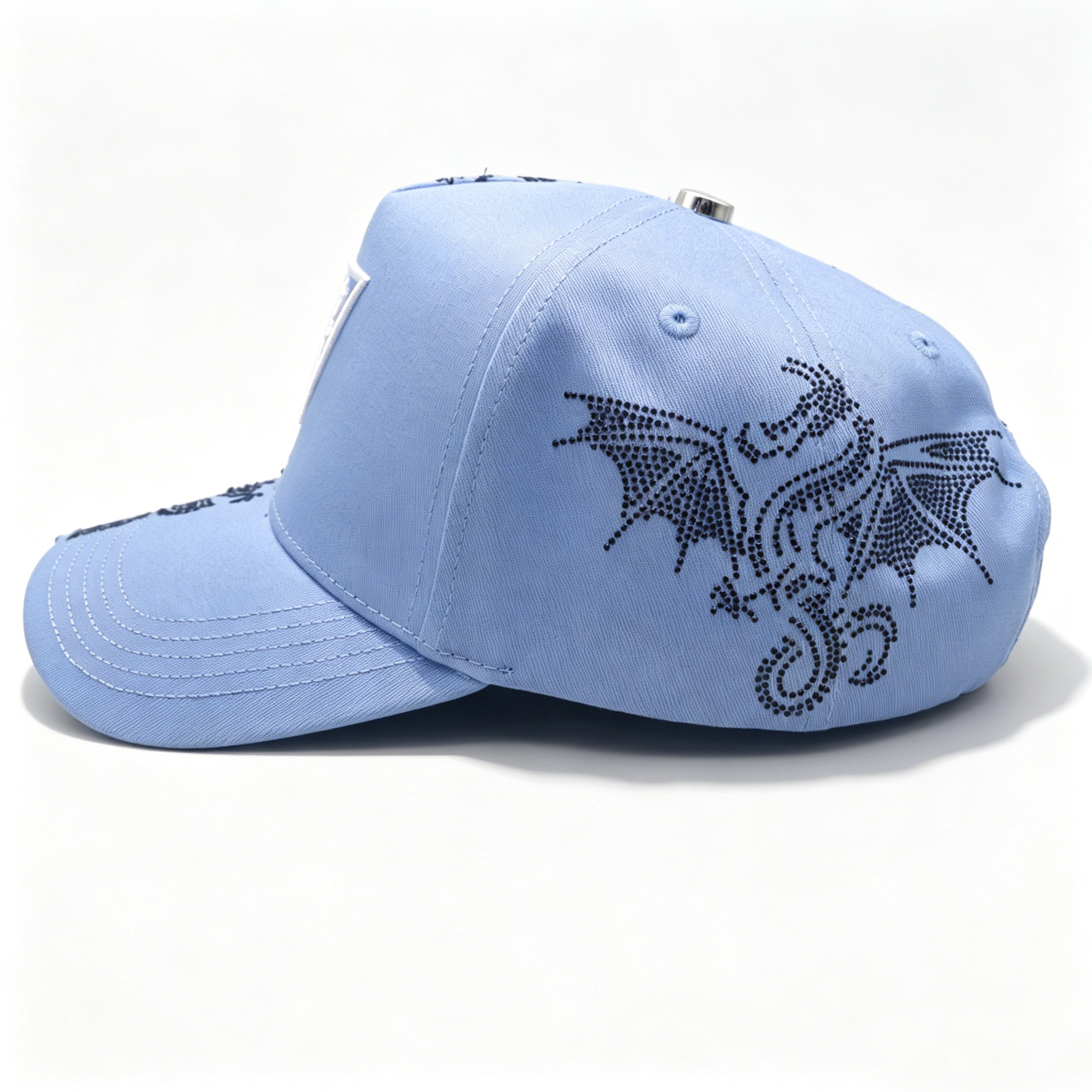 Light Blue Paisley Print Baseball Cap Custom 3D Embroidery Logo Streetwear Trucker Hat