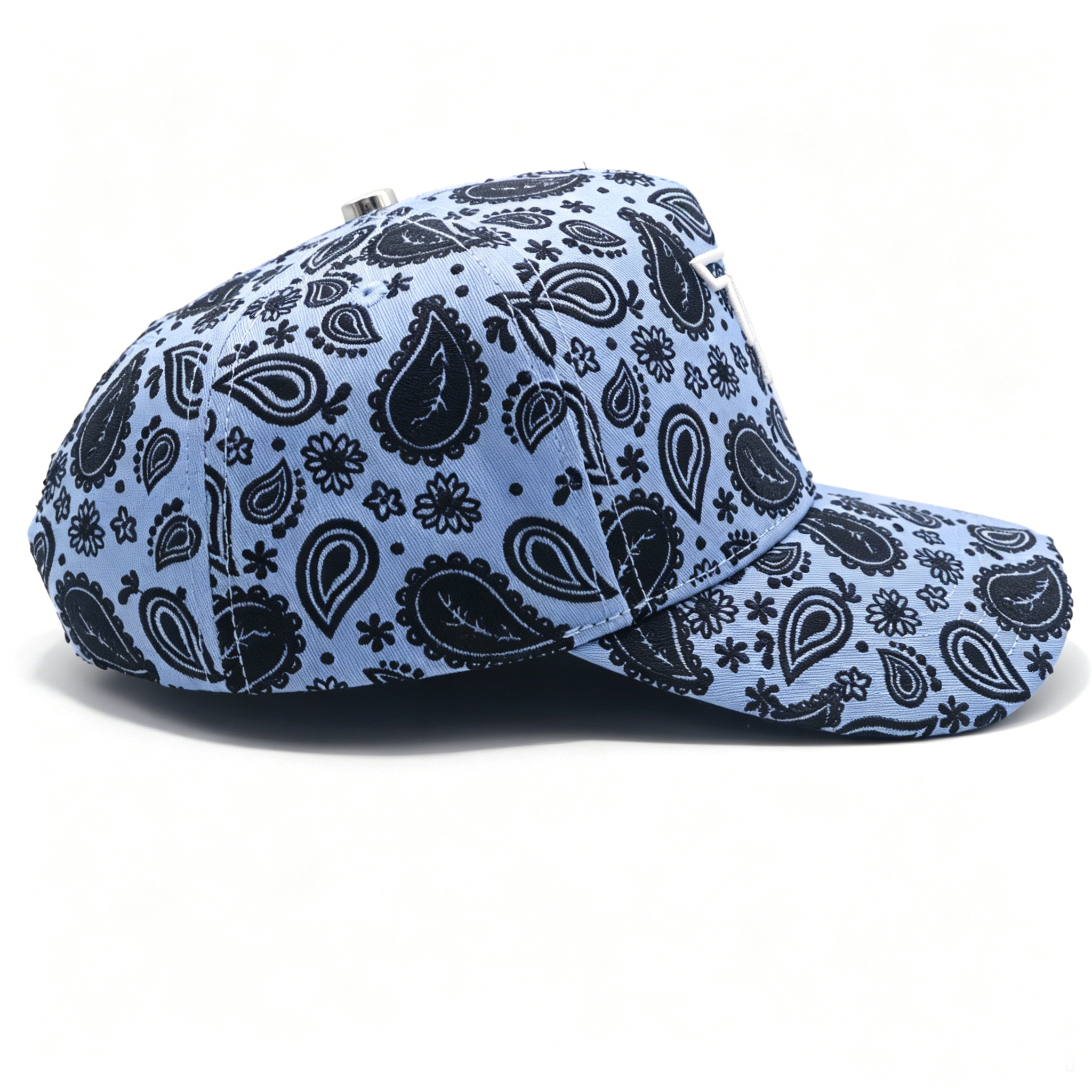 Light Blue Paisley Print Baseball Cap Custom 3D Embroidery Logo Streetwear Trucker Hat