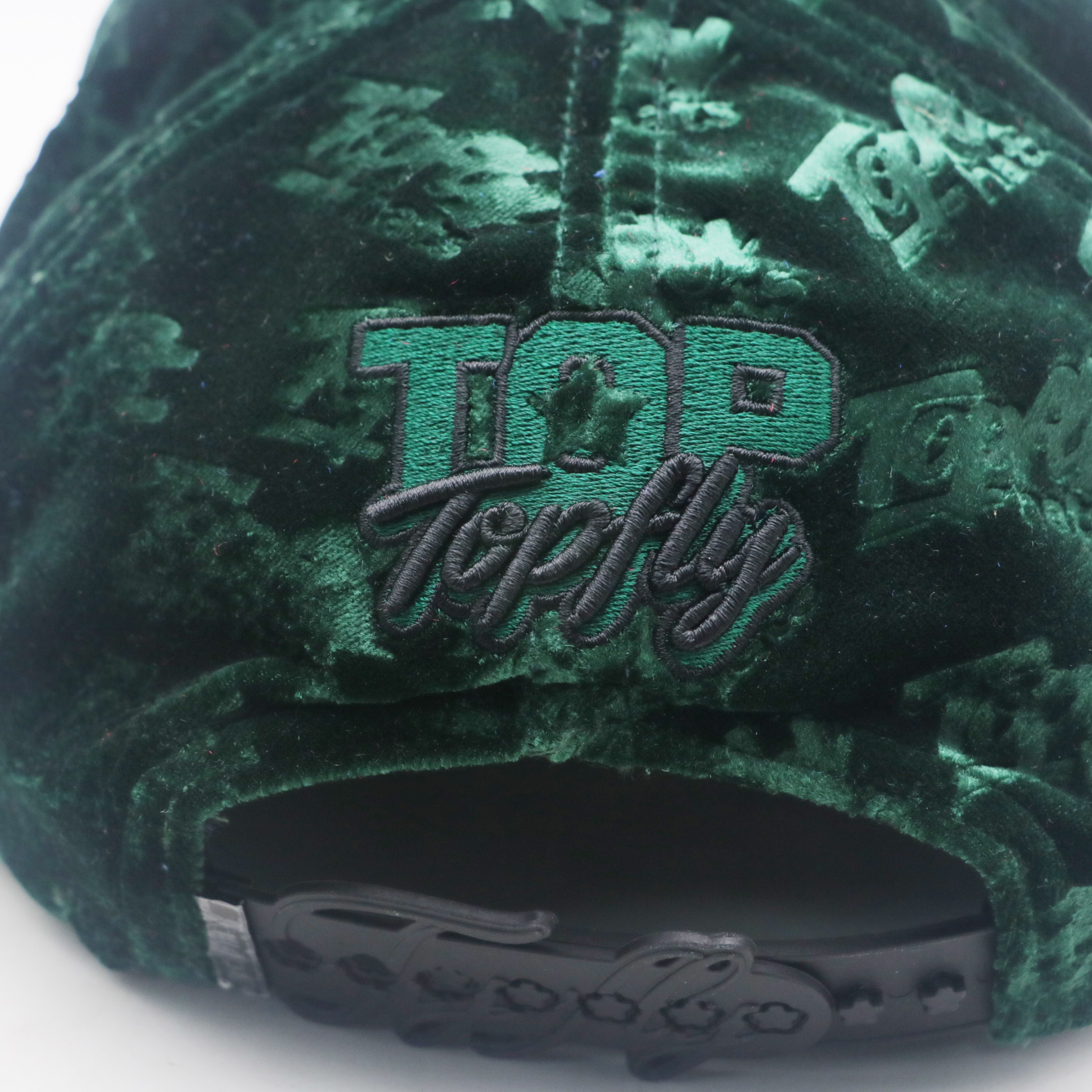 Luxury Dark Green Velvet Baseball Cap With Rhinestone Metal Patch Custom All Over Print Hat