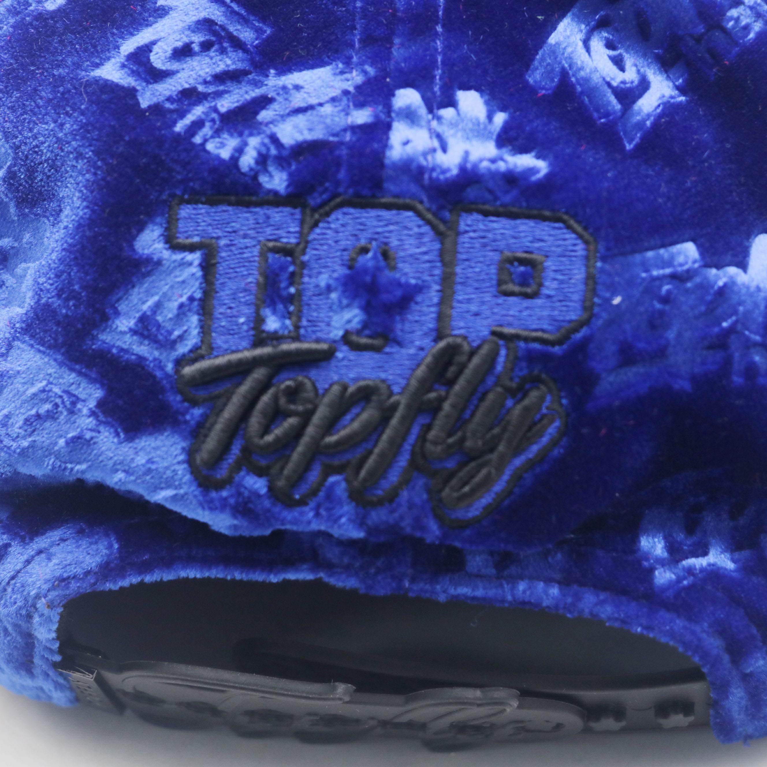 Royal Blue Velvet Trucker Hat All Over Embossed Logo Custom Rhinestone Metal Patch Velvet Baseball Cap For Men Women