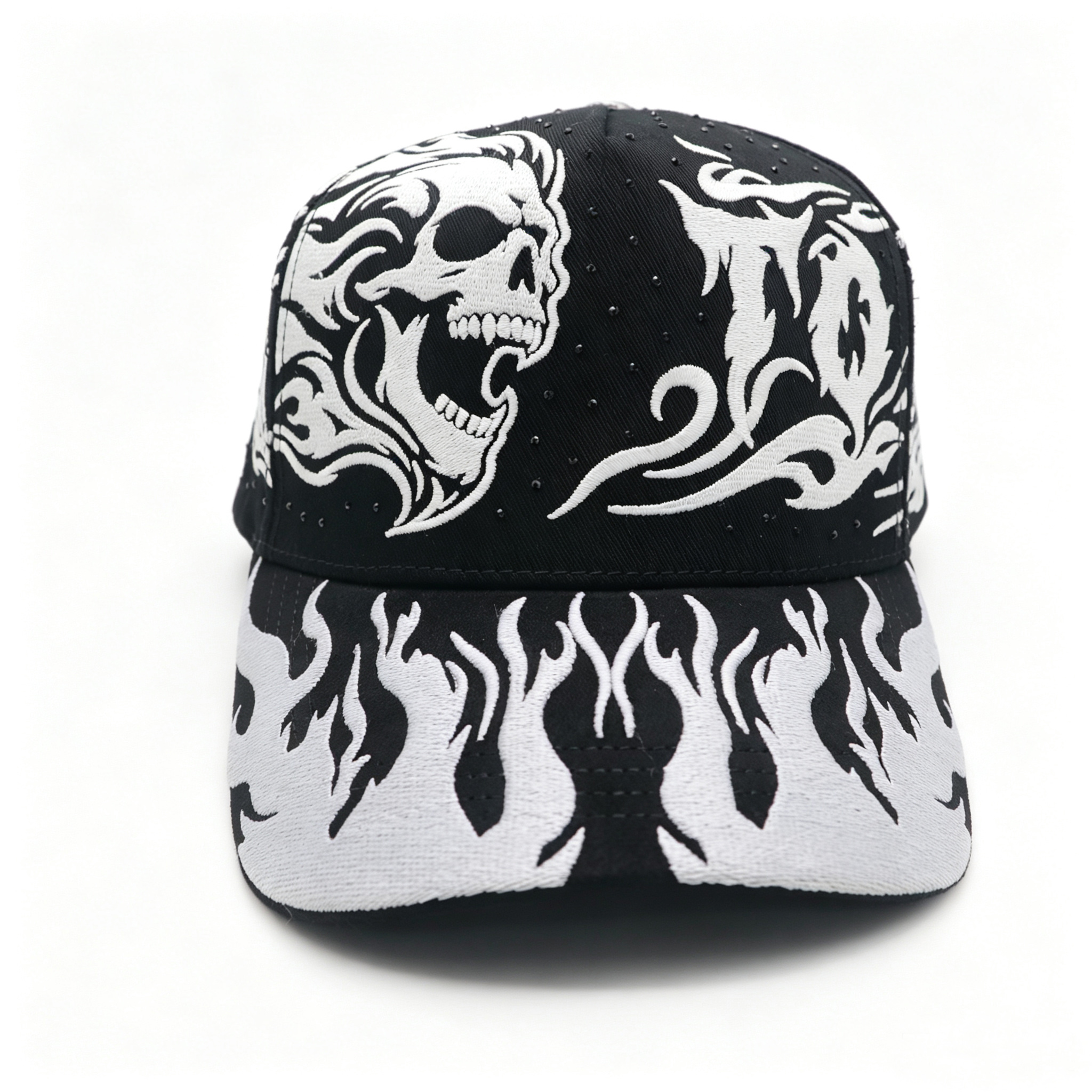 UV Reactive Glow in Dark Baseball Cap,Color Changing Under Sunlight Night Luminous Skull Flame Embroidery Trucker Hat
