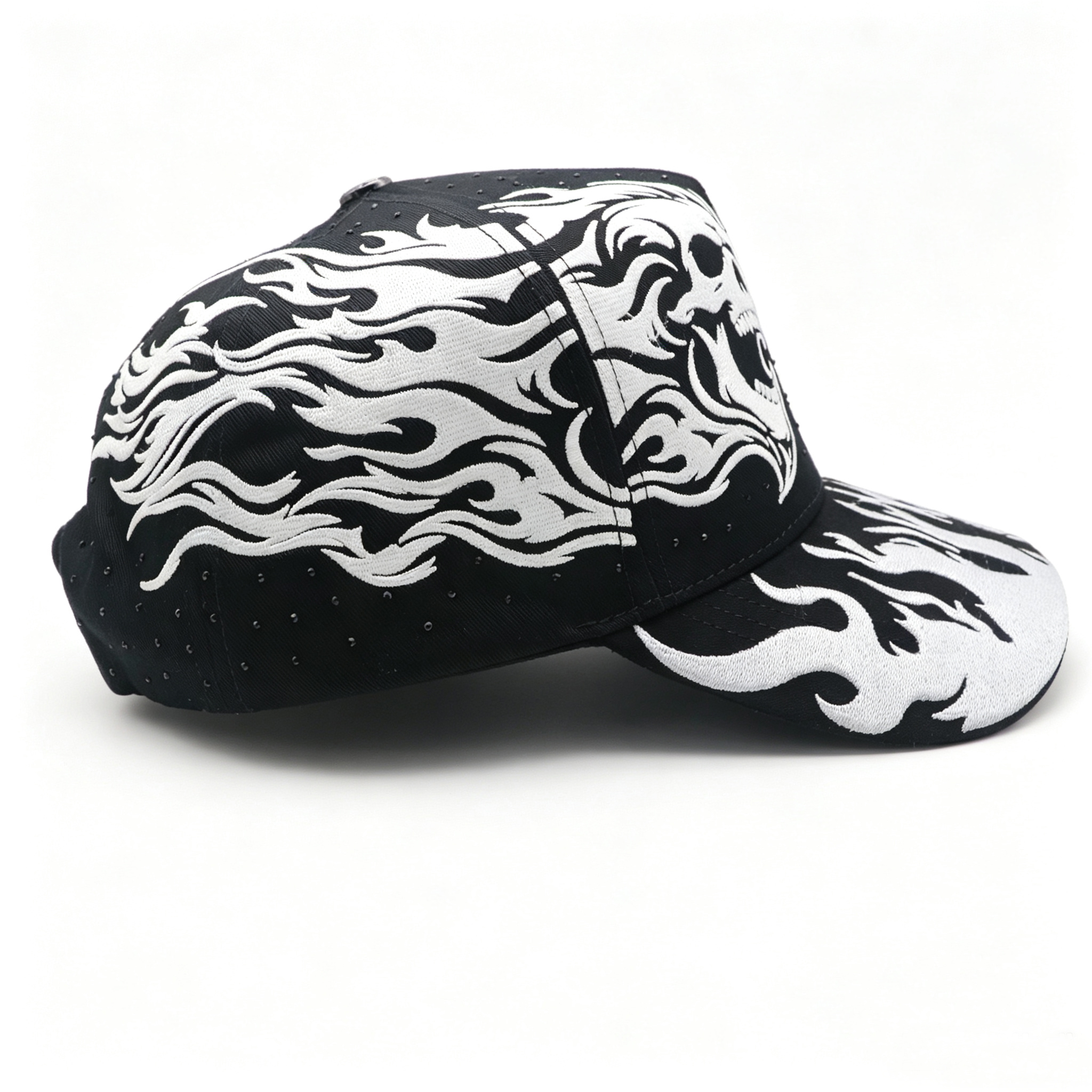UV Reactive Glow in Dark Baseball Cap,Color Changing Under Sunlight Night Luminous Skull Flame Embroidery Trucker Hat