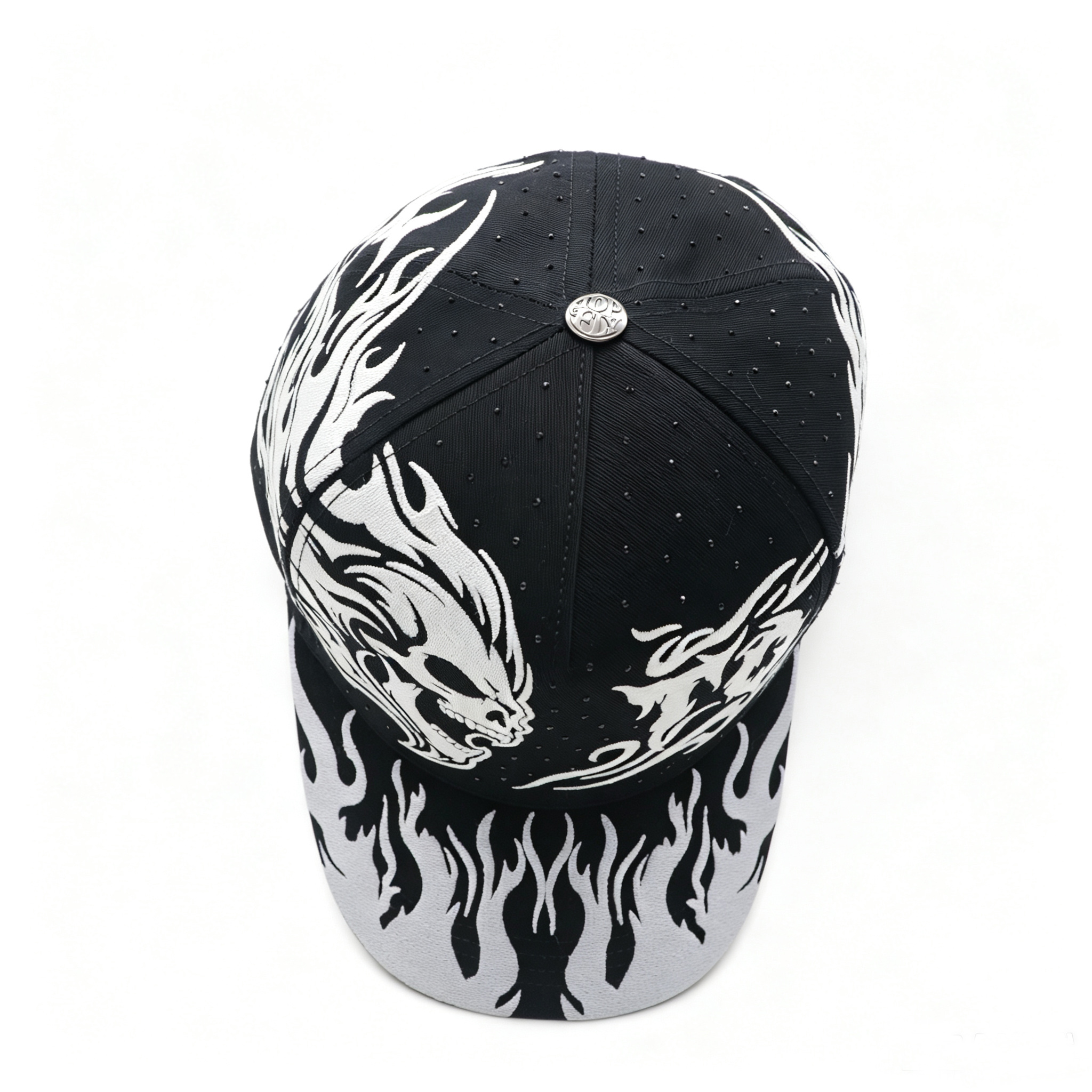 UV Reactive Glow in Dark Baseball Cap,Color Changing Under Sunlight Night Luminous Skull Flame Embroidery Trucker Hat