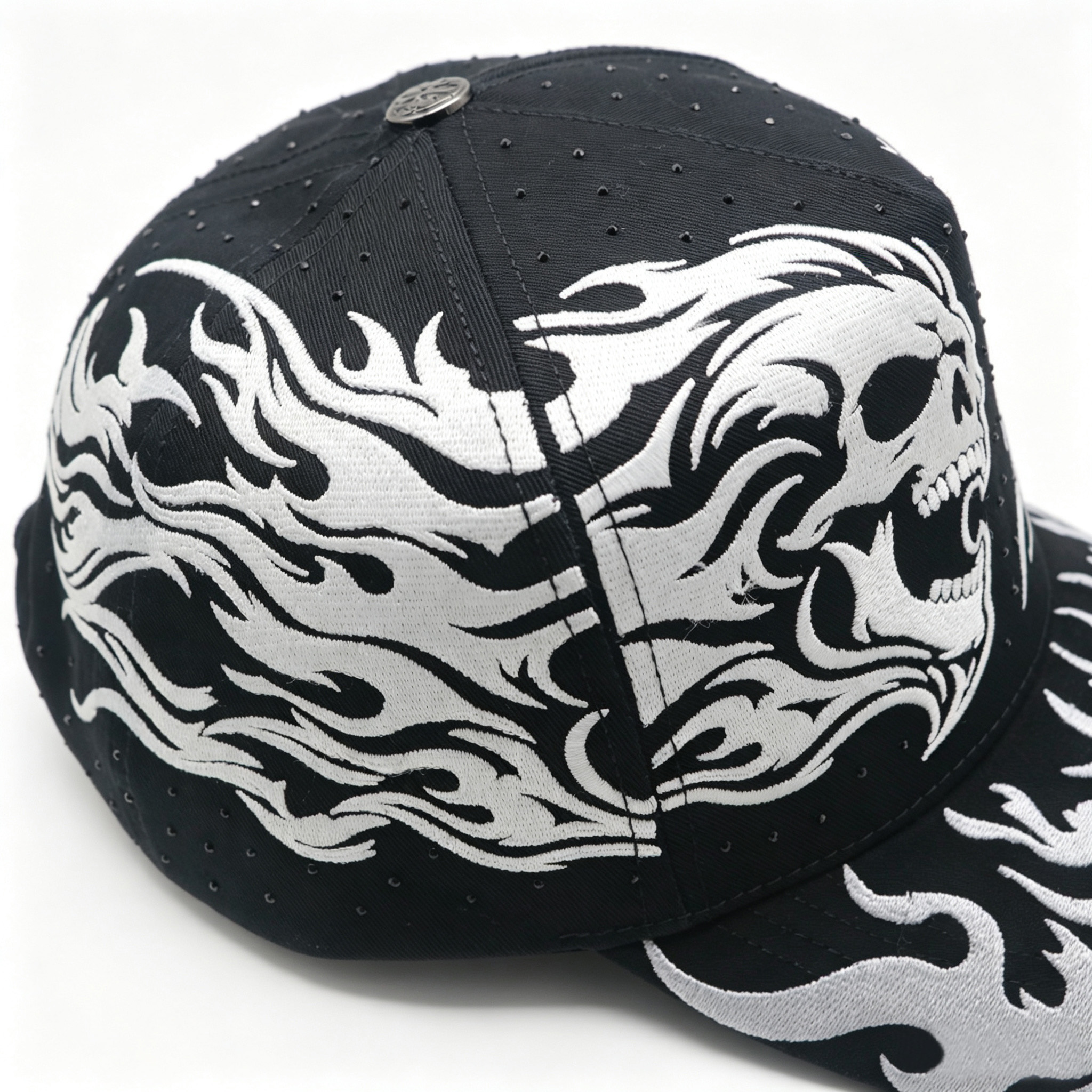 UV Reactive Glow in Dark Baseball Cap,Color Changing Under Sunlight Night Luminous Skull Flame Embroidery Trucker Hat