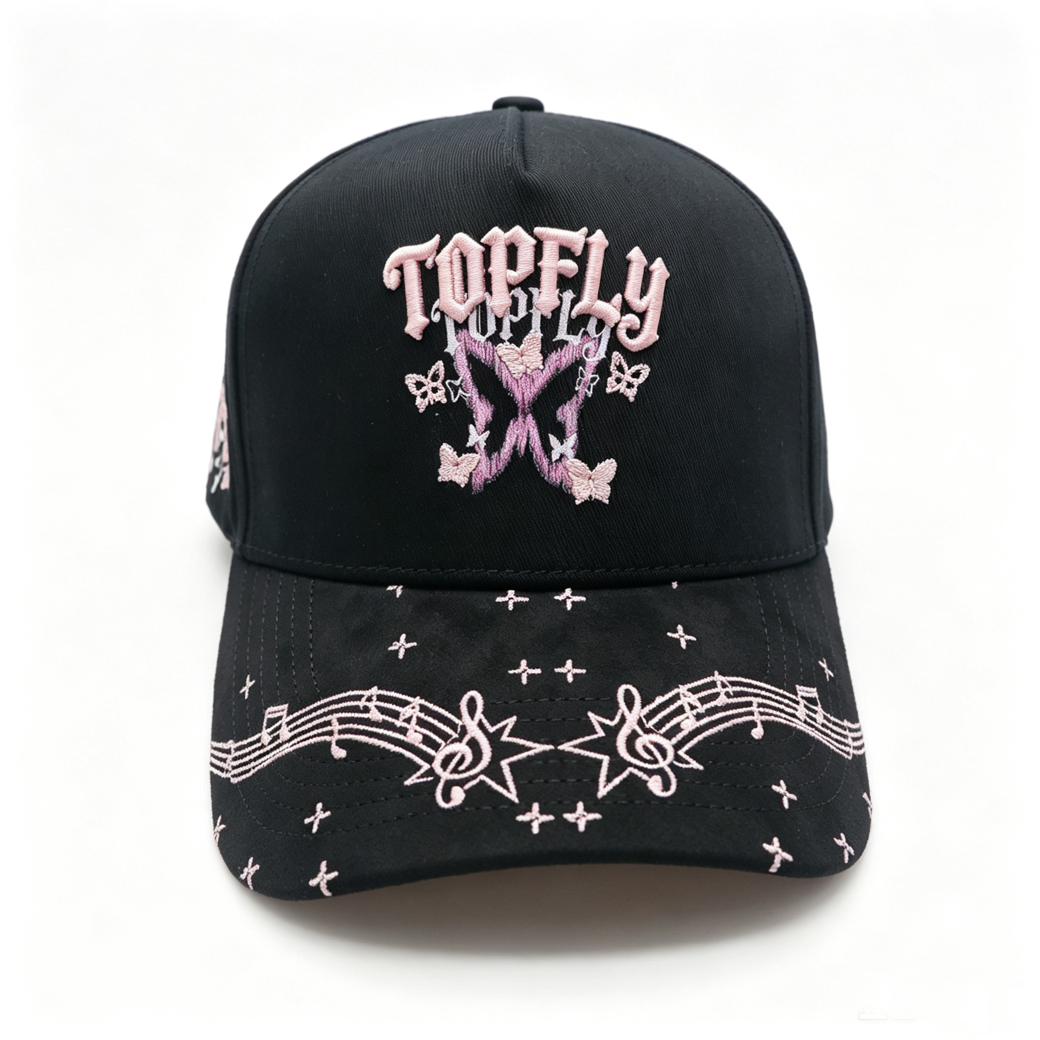 Music Note Star Butterfly Embroidery Baseball Cap,Custom 3D Puff Embroidered Streetwear Adjustable Trucker Hat