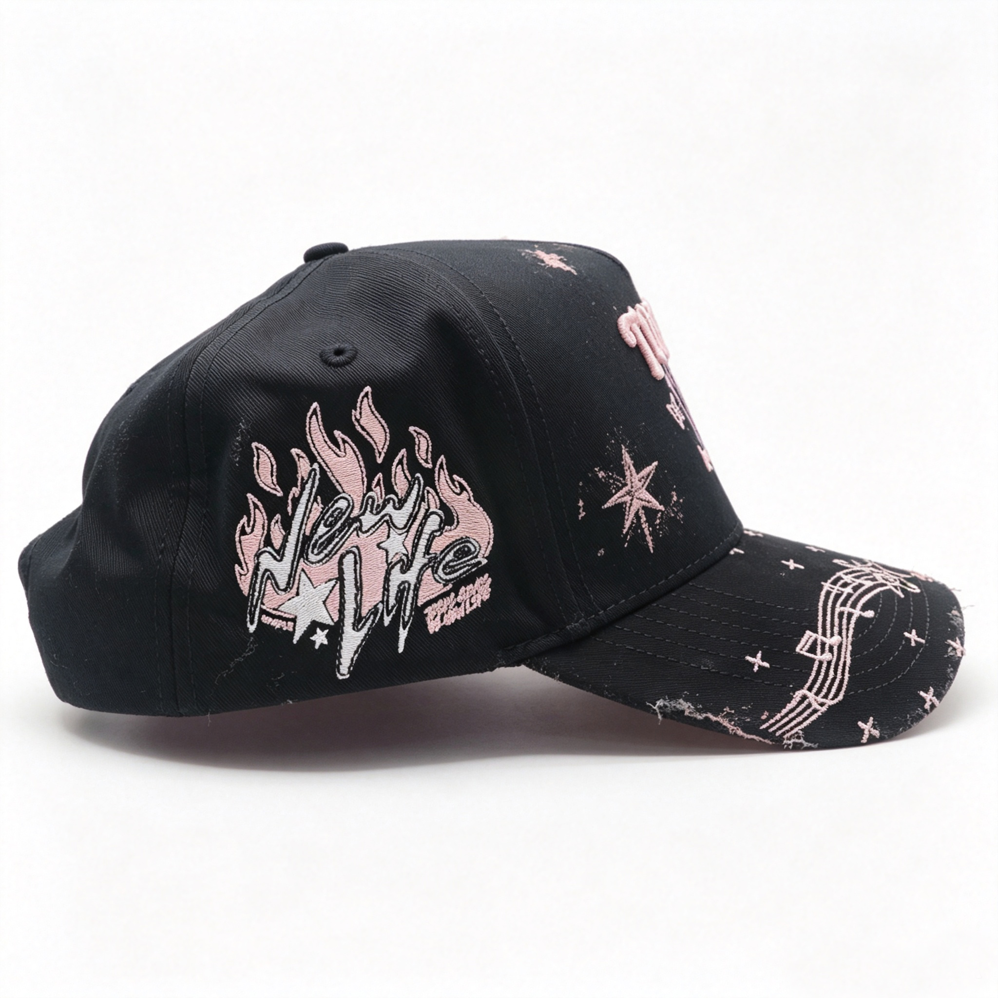 Music Note Star Butterfly Embroidery Baseball Cap,Custom 3D Puff Embroidered Streetwear Adjustable Trucker Hat