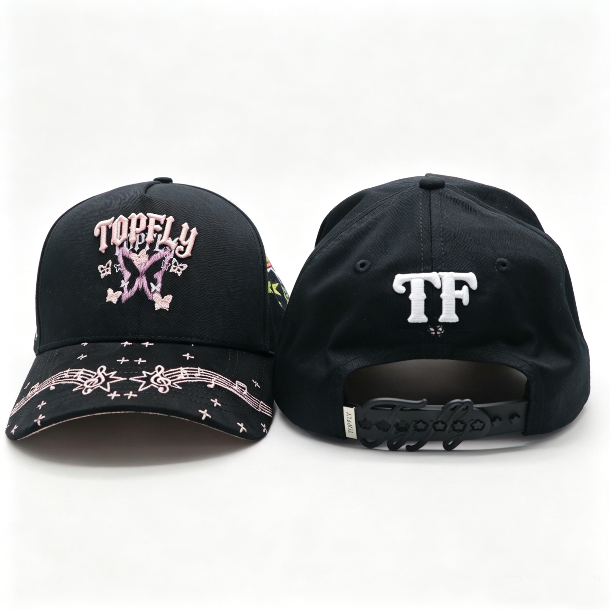 Music Note Star Butterfly Embroidery Baseball Cap,Custom 3D Puff Embroidered Streetwear Adjustable Trucker Hat