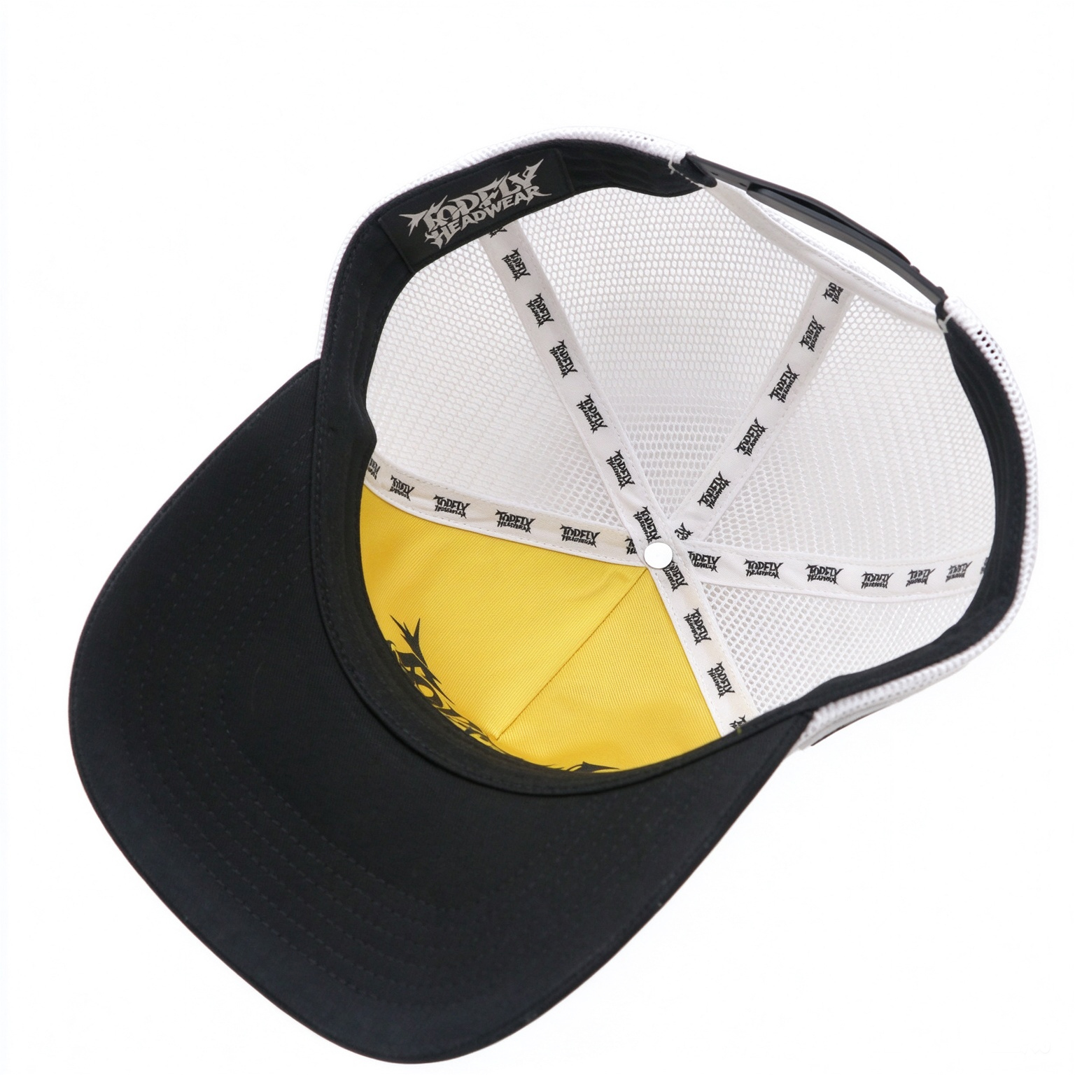 5 Panel Trucker Hat Yellow White Black Color Block Mesh Back Cap Custom Round PVC Rubber Patch Logo Outdoor Baseball Cap for Men